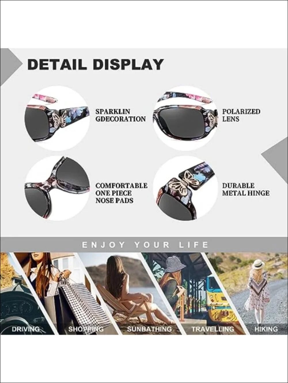 Polarized Butterfly Sunglasses UV400 Full Frame Wrap Around Oversized